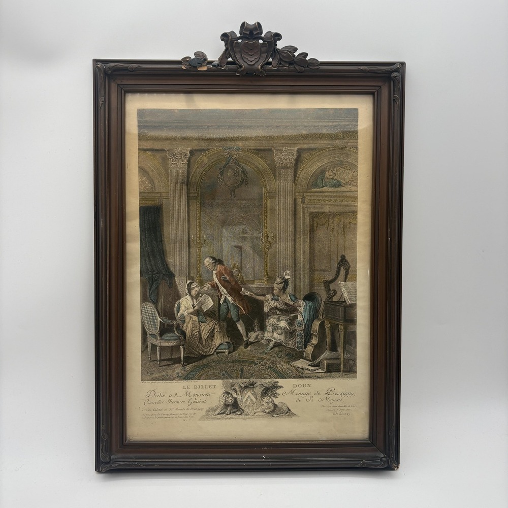 Antique Lavreince De‎ Launay Billet Doux Hand Tinted French Engraving Framed